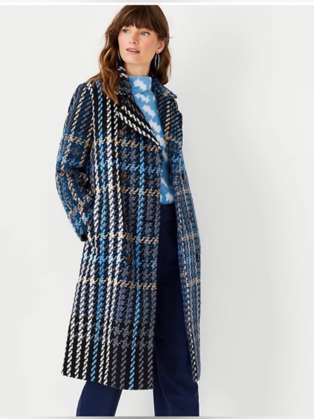 Ann Taylor Plaid Double-breasted Wool Blend Coat XL